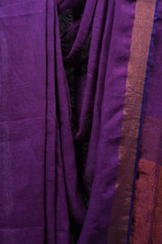 Purple Plain Linen Saree With Tassels - SRPPLS256