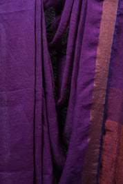 Purple Plain Linen Saree With Tassels - SRPPLS256