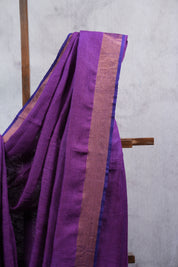 Purple Plain Linen Saree With Tassels - SRPPLS256