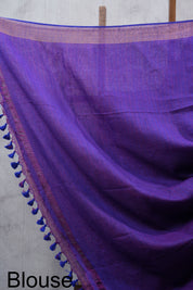 Purple Plain Linen Saree With Tassels - SRPPLS256