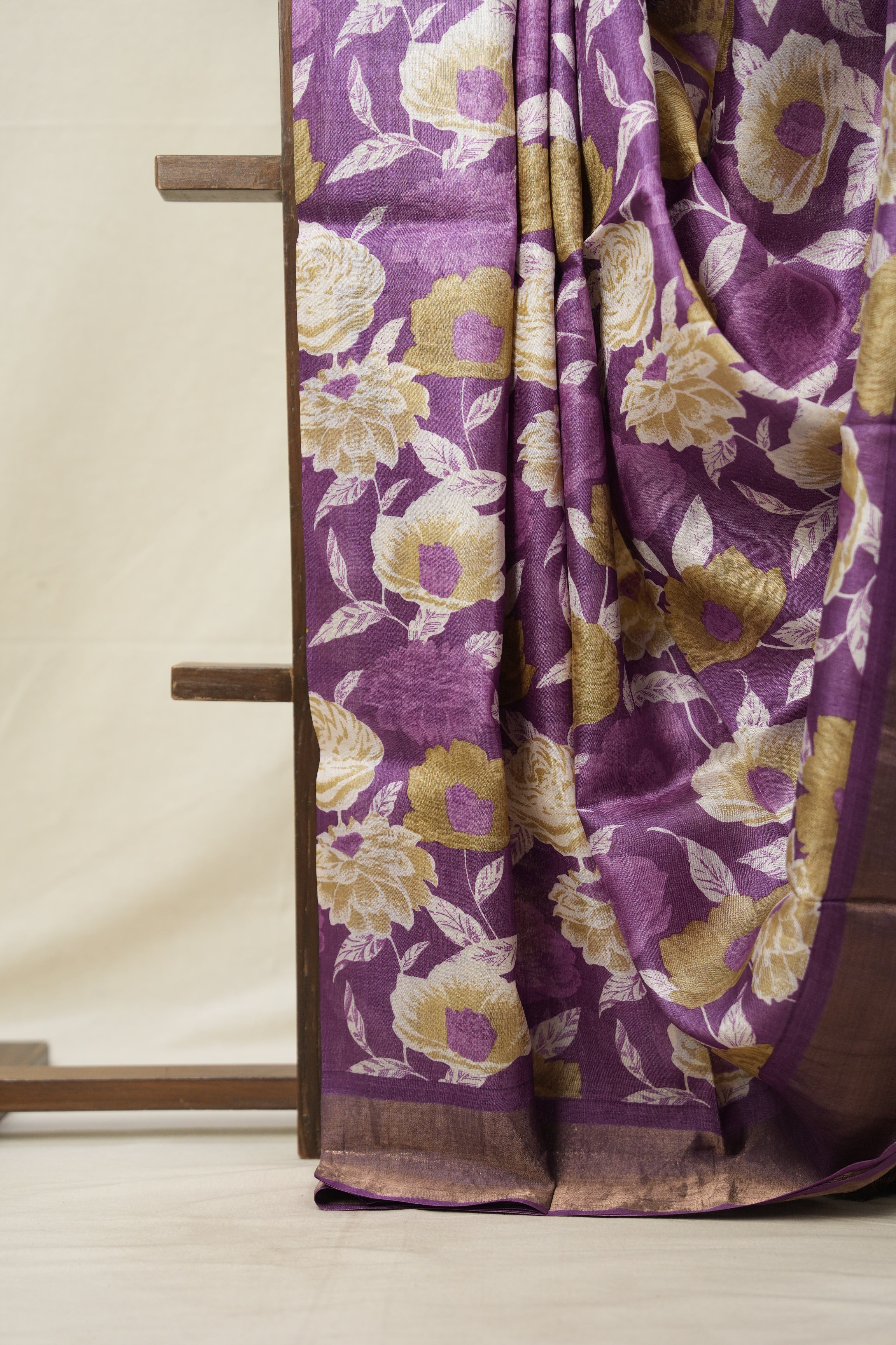 Purple Gold Printed Tussar Silk Saree - SRPGPTSS002