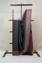 Blackish Grey Tussar Silk Saree - SRBGTSS1300
