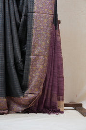 Blackish Grey Tussar Silk Saree - SRBGTSS1300