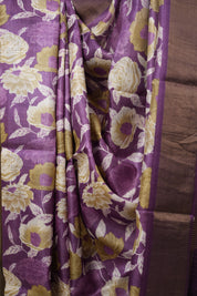 Purple Gold Printed Tussar Silk Saree - SRPGPTSS002