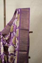 Purple Gold Printed Tussar Silk Saree - SRPGPTSS002