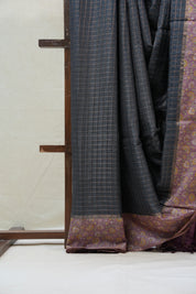 Blackish Grey Tussar Silk Saree - SRBGTSS1300