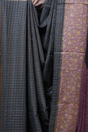 Blackish Grey Tussar Silk Saree - SRBGTSS1300