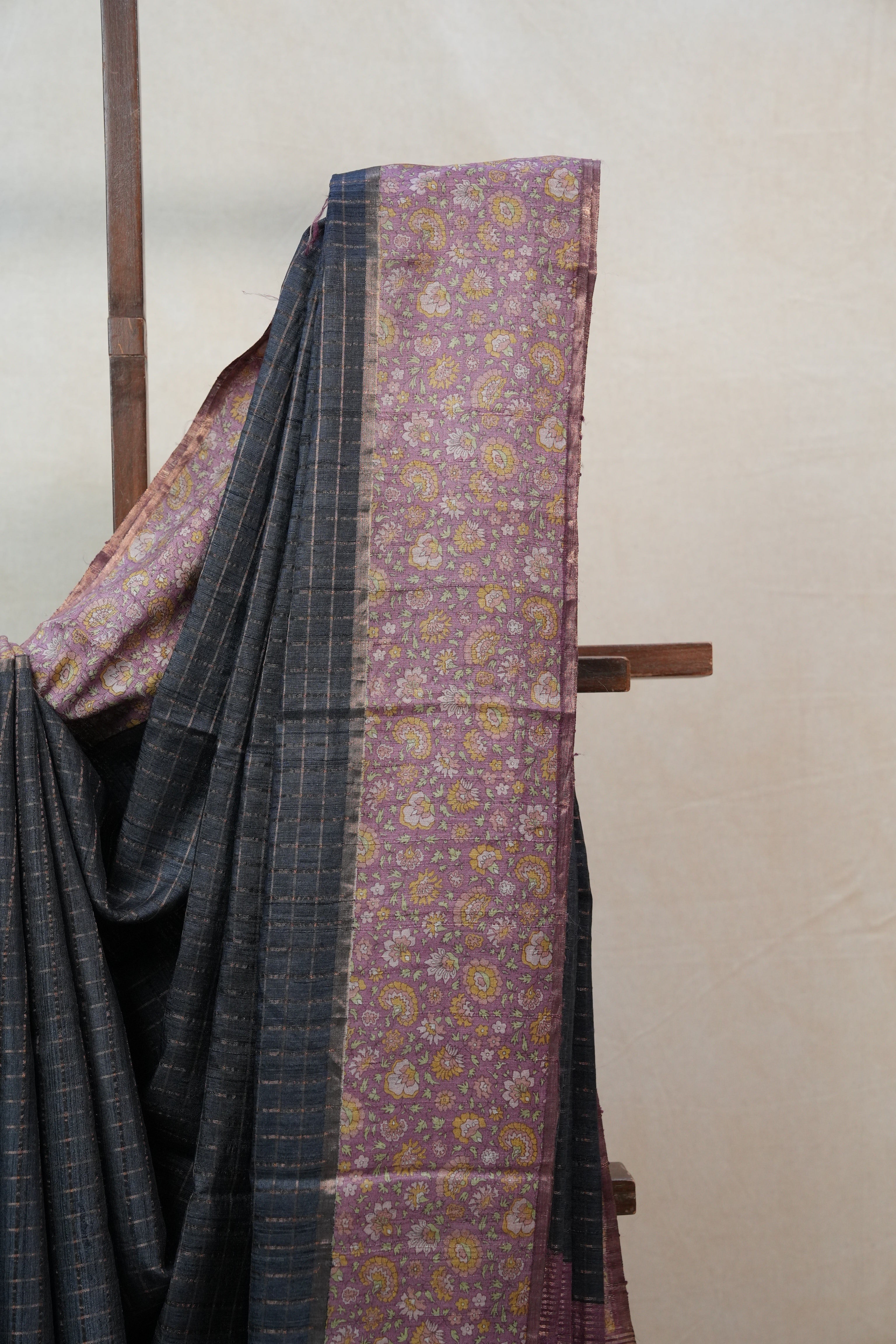 Blackish Grey Tussar Silk Saree - SRBGTSS1300