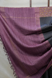 Blackish Grey Tussar Silk Saree - SRBGTSS1300