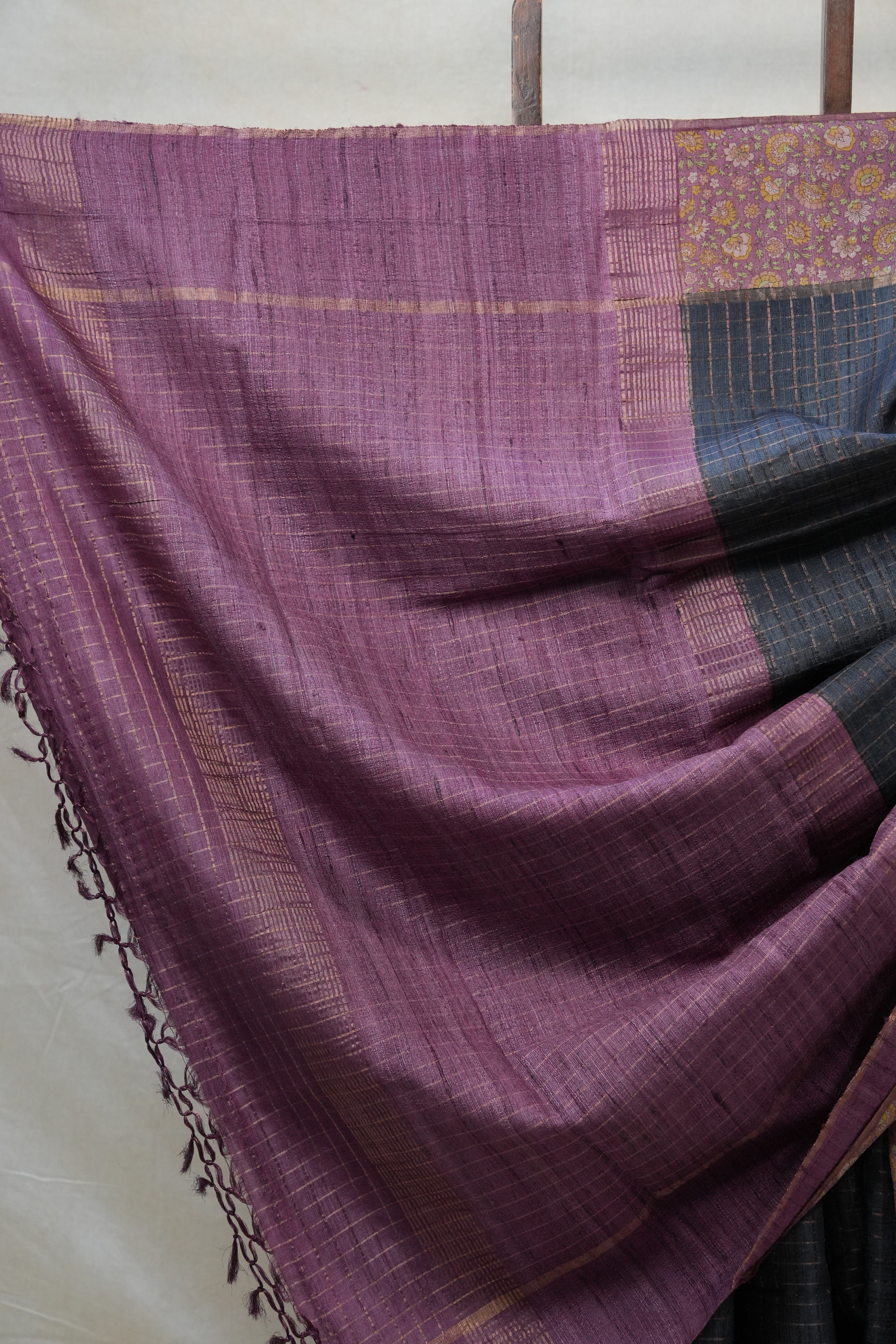 Blackish Grey Tussar Silk Saree - SRBGTSS1300