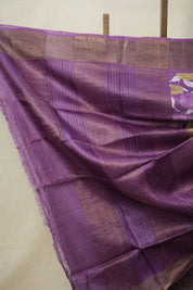Purple Gold Printed Tussar Silk Saree - SRPGPTSS002