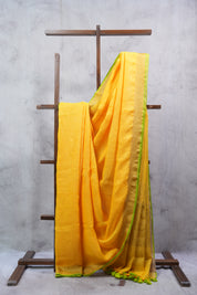 Yellow Plain Linen Saree With Tassels - SRYPLS255