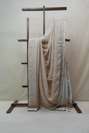 Light Biscuit  Plain Linen Saree With White Tassels - SRLBPLS297