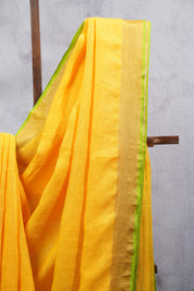 Yellow Plain Linen Saree With Tassels - SRYPLS255