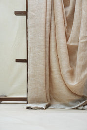 Light Biscuit  Plain Linen Saree With White Tassels - SRLBPLS297