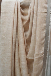 Light Biscuit  Plain Linen Saree With White Tassels - SRLBPLS297