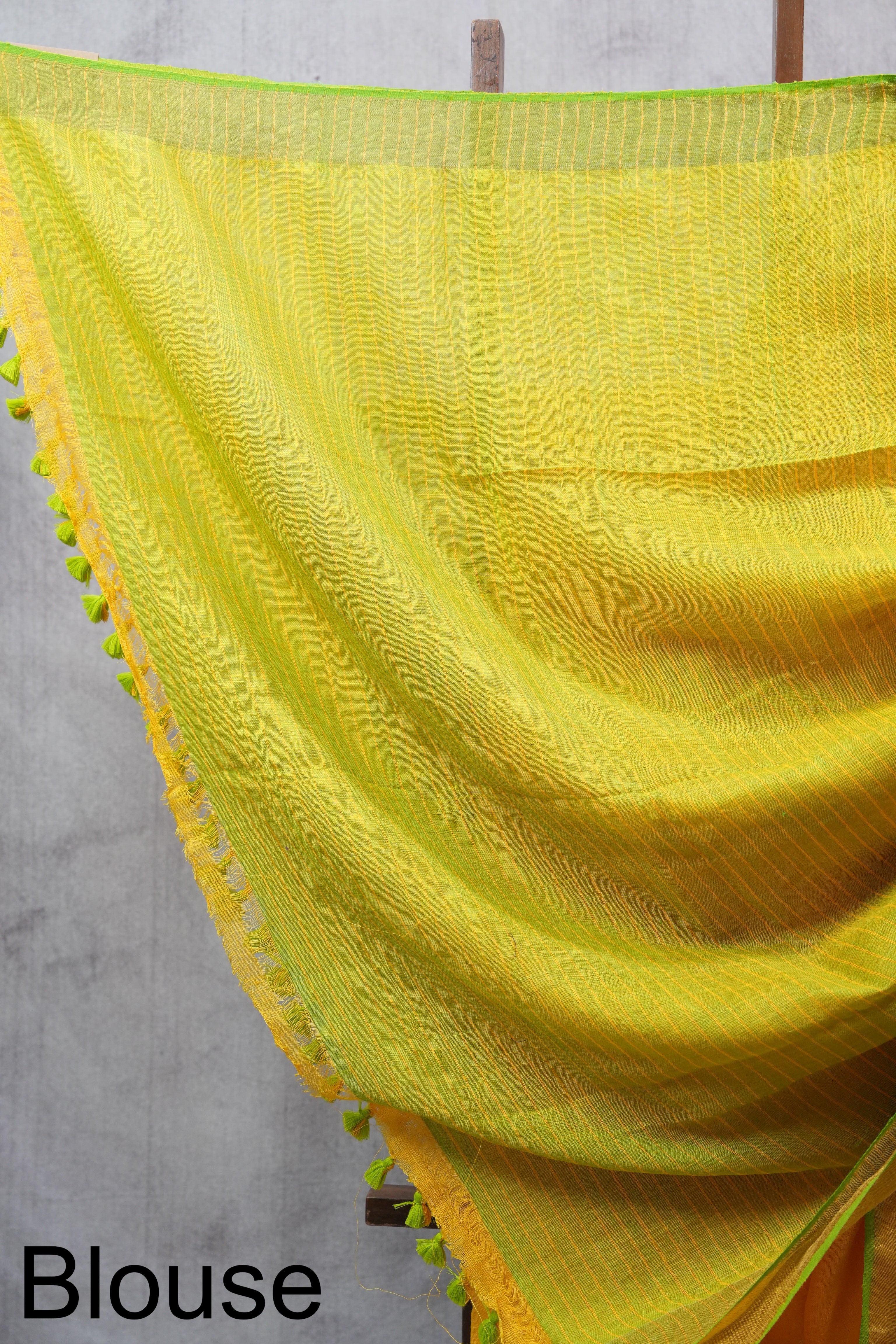 Yellow Plain Linen Saree With Tassels - SRYPLS255