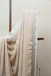 Light Biscuit  Plain Linen Saree With White Tassels - SRLBPLS297