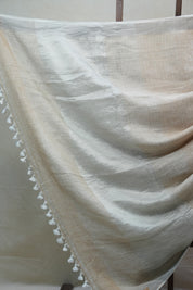 Light Biscuit  Plain Linen Saree With White Tassels - SRLBPLS297