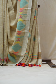 Light Yellow Linen Jamdani Saree With Tassels -  SRLYLS365