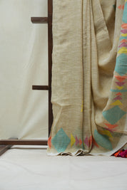 Light Yellow Linen Jamdani Saree With Tassels -  SRLYLS365