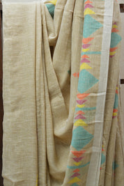 Light Yellow Linen Jamdani Saree With Tassels -  SRLYLS365