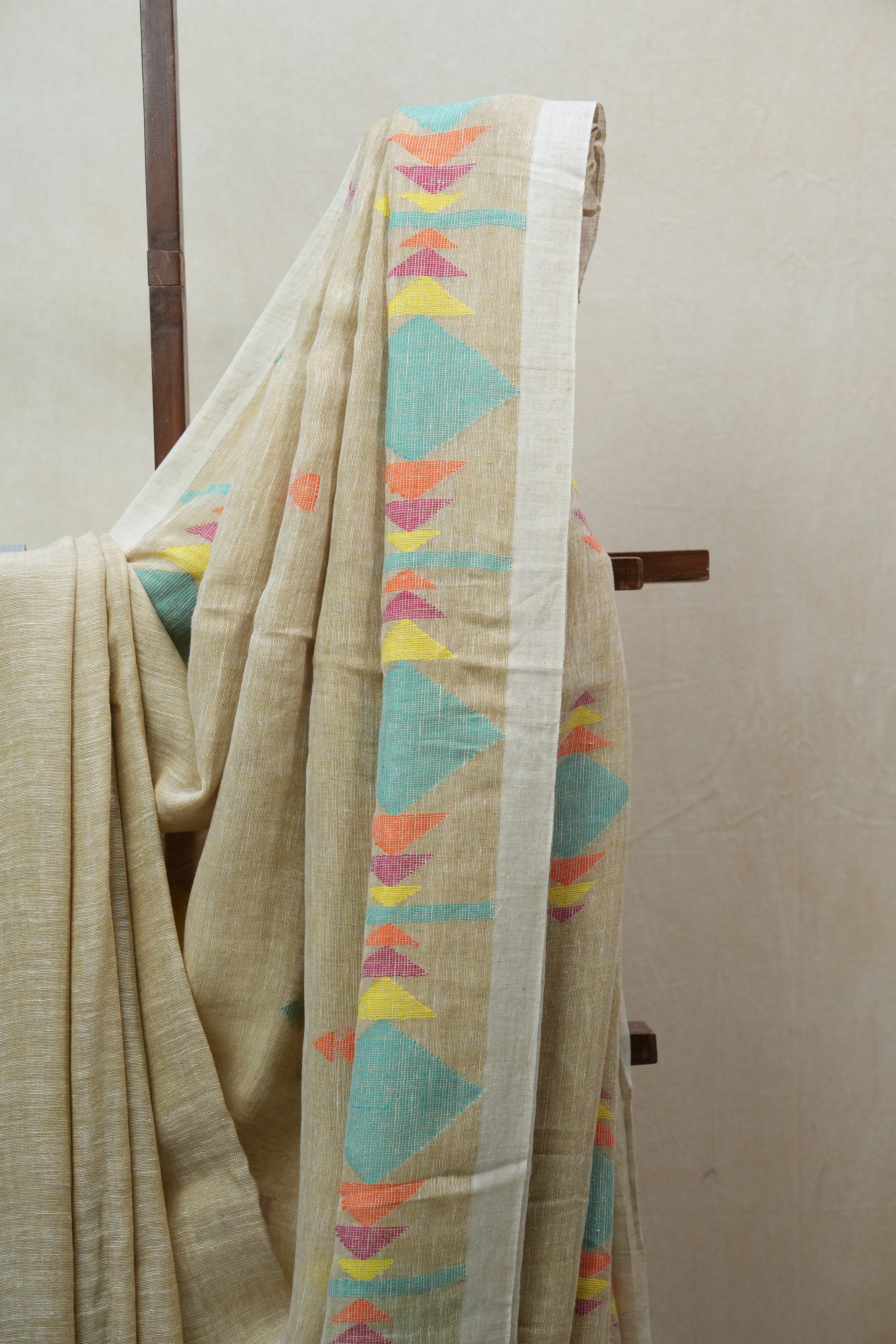 Light Yellow Linen Jamdani Saree With Tassels -  SRLYLS365