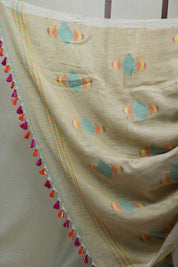Light Yellow Linen Jamdani Saree With Tassels -  SRLYLS365
