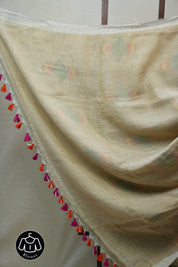Light Yellow Linen Jamdani Saree With Tassels -  SRLYLS365