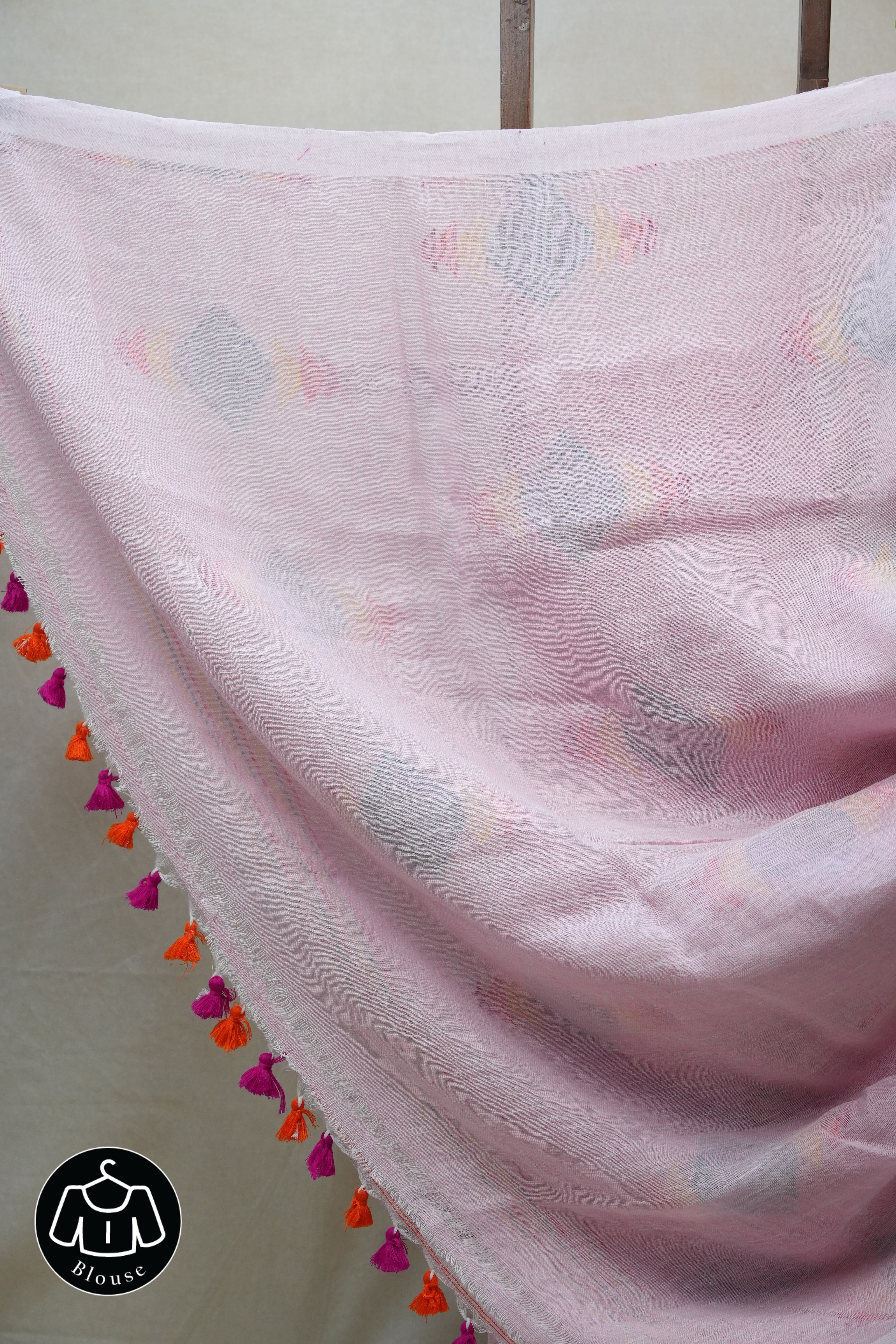 Light Pink Linen Jamdani Saree With Tassels - SRLPLJS359