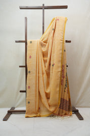 Pestle Orange Linen Jamdani Saree With Tassels -  SRPOLJS368