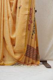 Pestle Orange Linen Jamdani Saree With Tassels -  SRPOLJS368