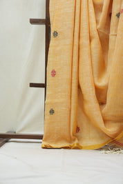 Pestle Orange Linen Jamdani Saree With Tassels -  SRPOLJS368