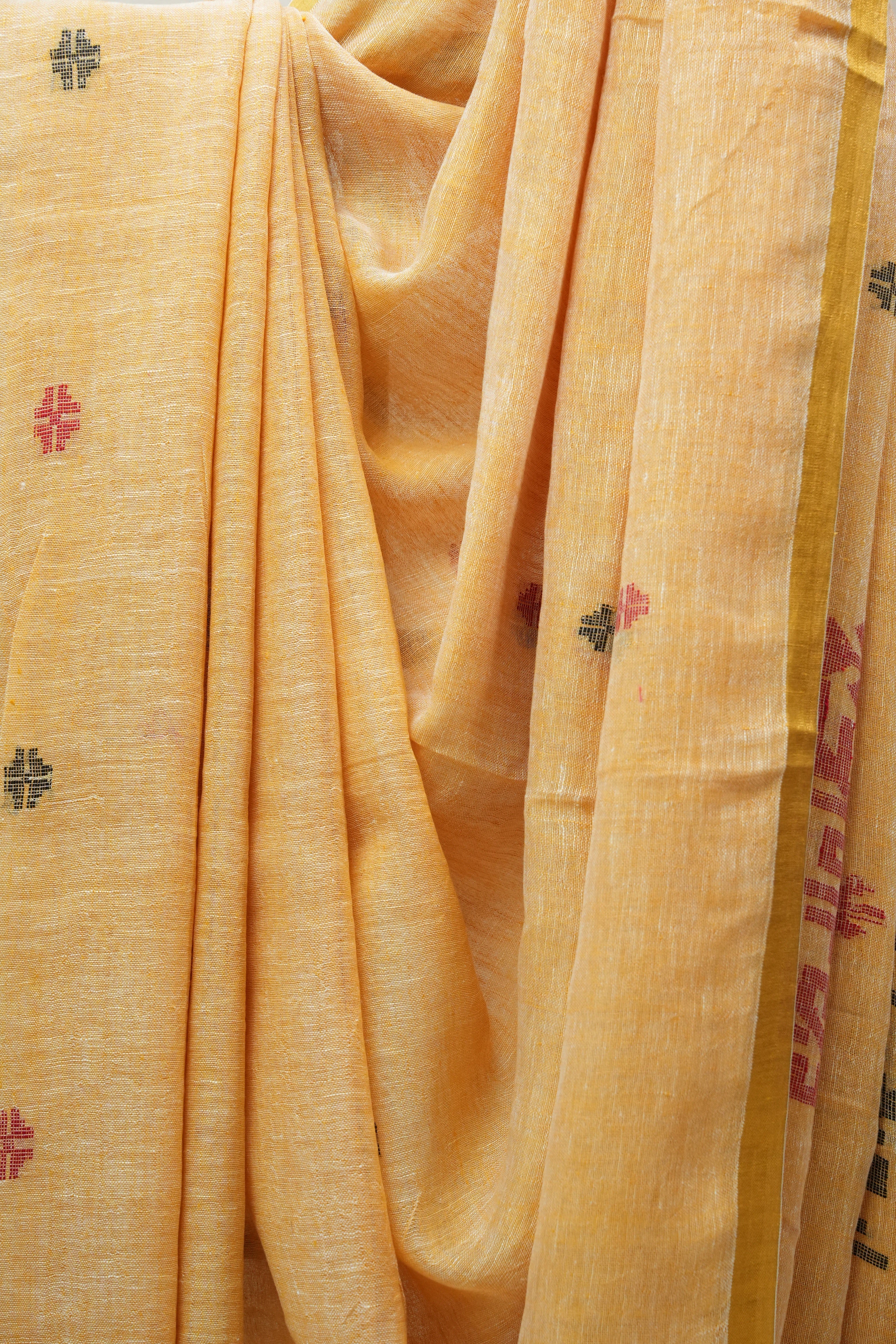 Pestle Orange Linen Jamdani Saree With Tassels -  SRPOLJS368