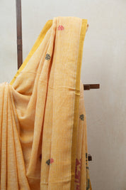 Pestle Orange Linen Jamdani Saree With Tassels -  SRPOLJS368