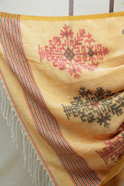 Pestle Orange Linen Jamdani Saree With Tassels -  SRPOLJS368