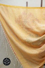 Pestle Orange Linen Jamdani Saree With Tassels -  SRPOLJS368