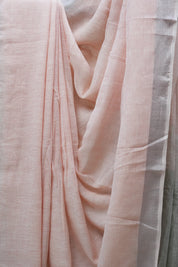 Light Peach Plain Linen Saree With White Tassels - SRLPPLS295