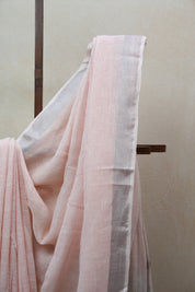 Light Peach Plain Linen Saree With White Tassels - SRLPPLS295