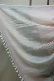 Light Peach Plain Linen Saree With White Tassels - SRLPPLS295
