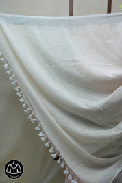 Light Peach Plain Linen Saree With White Tassels - SRLPPLS295