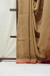 Bridge Plain Linen Saree With Red Tassels - SRBPLS293