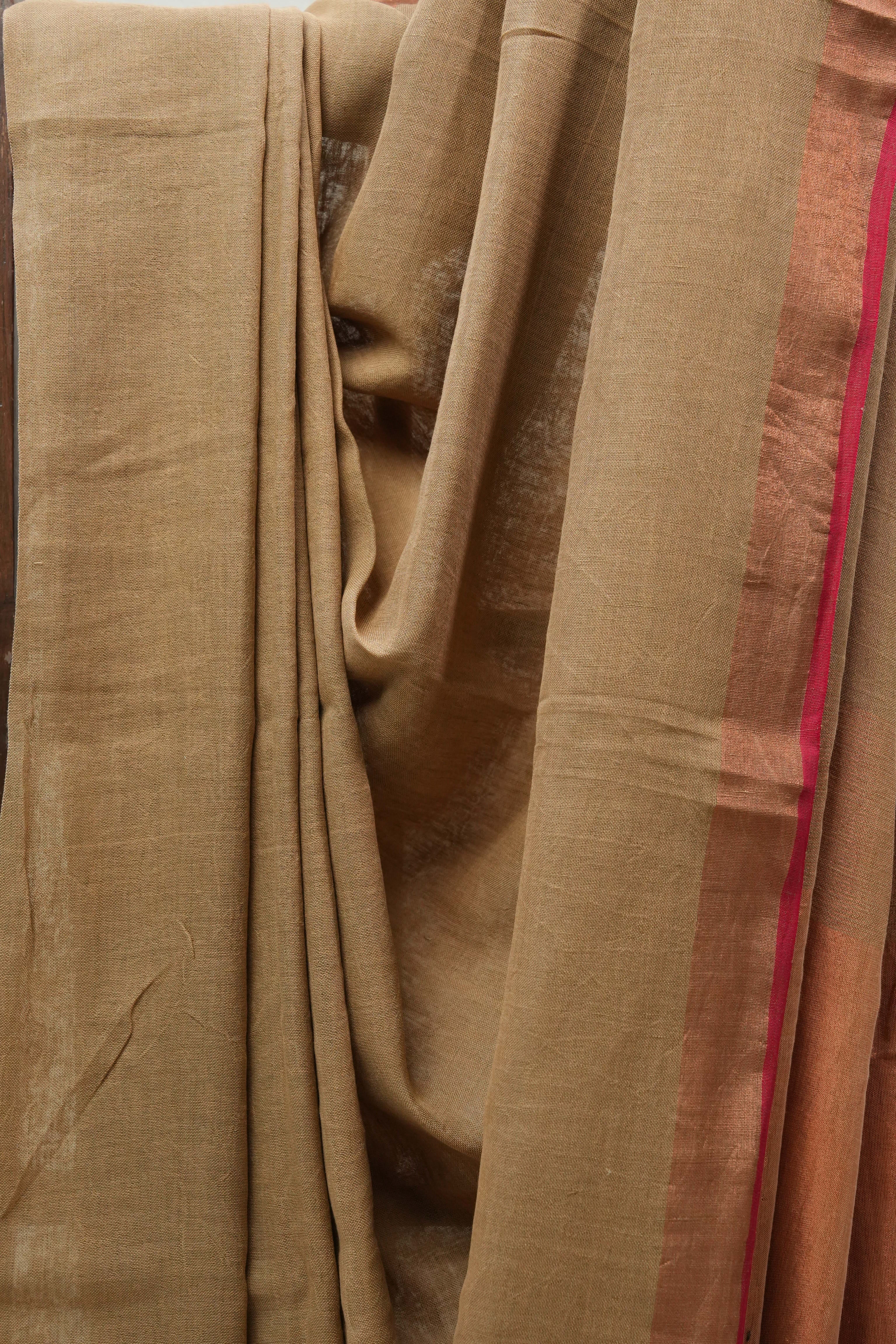 Bridge Plain Linen Saree With Red Tassels - SRBPLS293