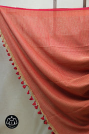 Bridge Plain Linen Saree With Red Tassels - SRBPLS293
