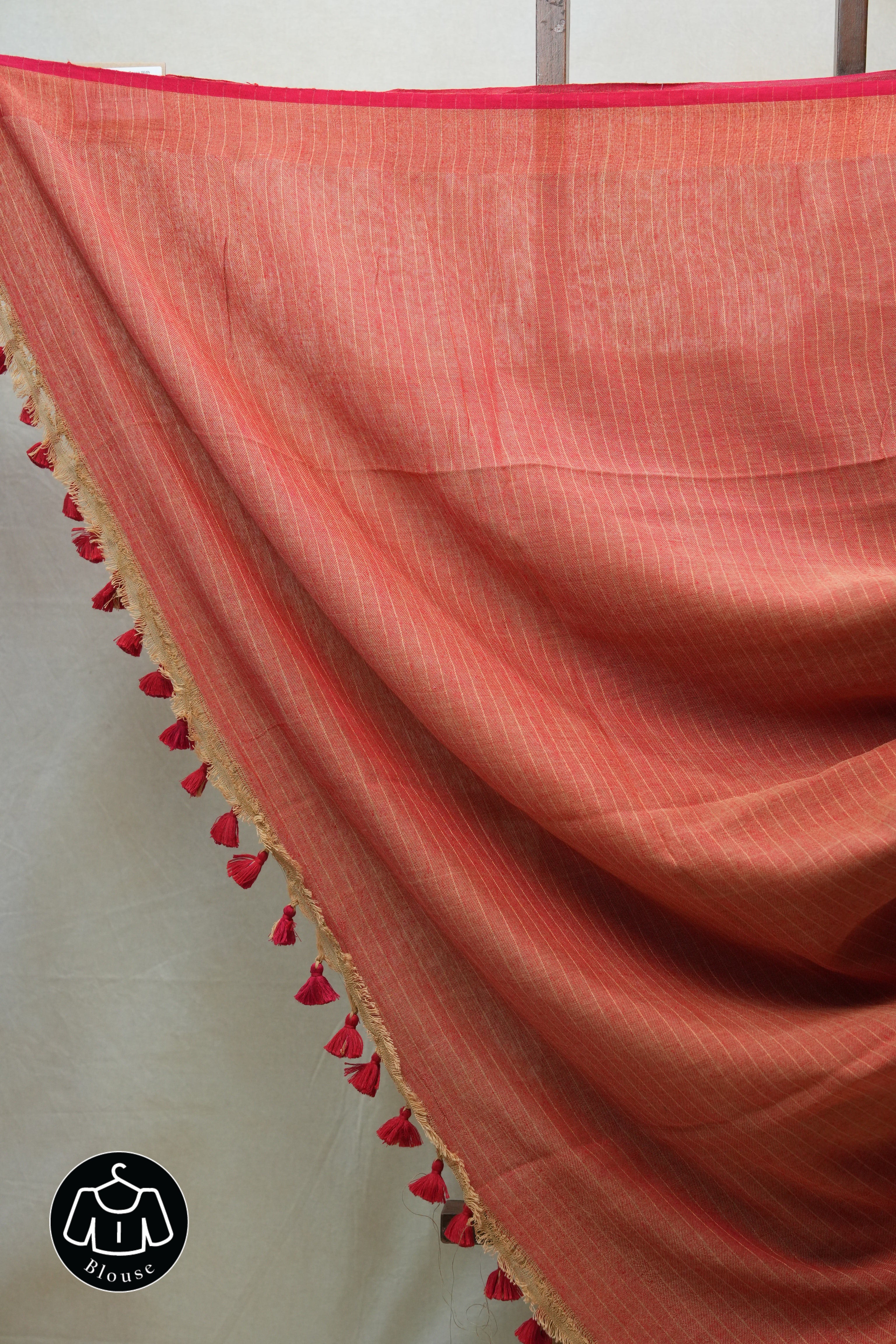 Bridge Plain Linen Saree With Red Tassels - SRBPLS293