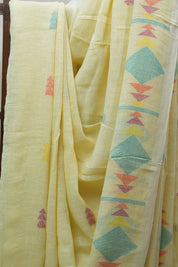Light Yellow Linen Jamdani Saree With Tassels - SRLYLJS360