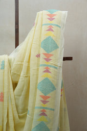 Light Yellow Linen Jamdani Saree With Tassels - SRLYLJS360