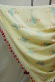 Light Yellow Linen Jamdani Saree With Tassels - SRLYLJS360