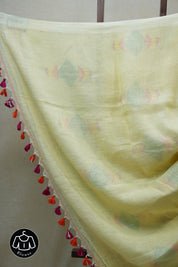Light Yellow Linen Jamdani Saree With Tassels - SRLYLJS360