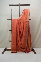 Peach  Plain Linen Saree With Tassels - SRPPLS281